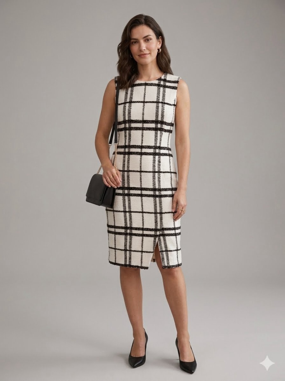 Emerson Rose Plaid Tweed Sleeveless Sheath Dress - Size 4 - Black & White